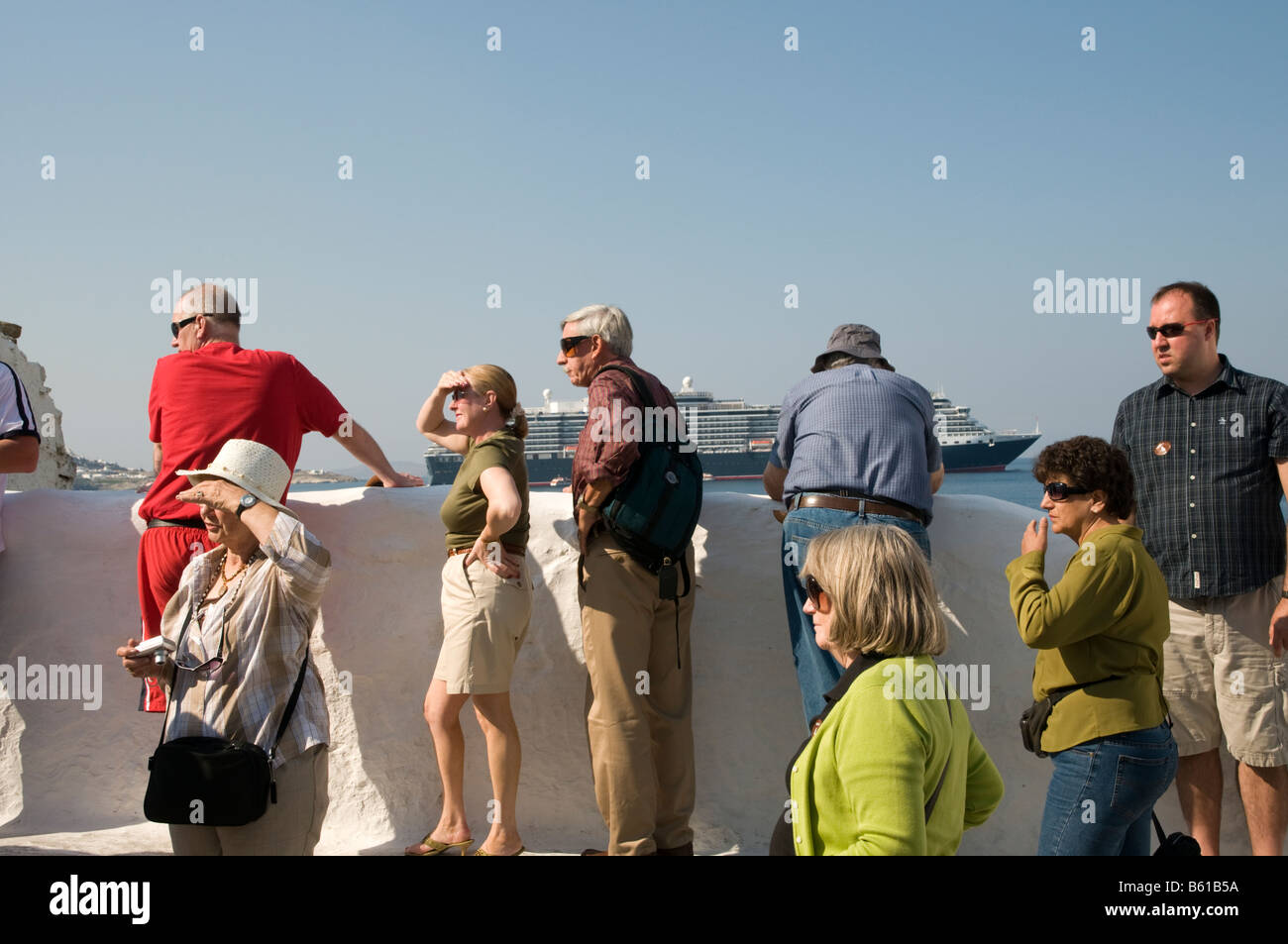 Gruppe von amerikanischen Kreuzfahrt Schiff Touristen auf Mykonos Griechenland Stockfoto