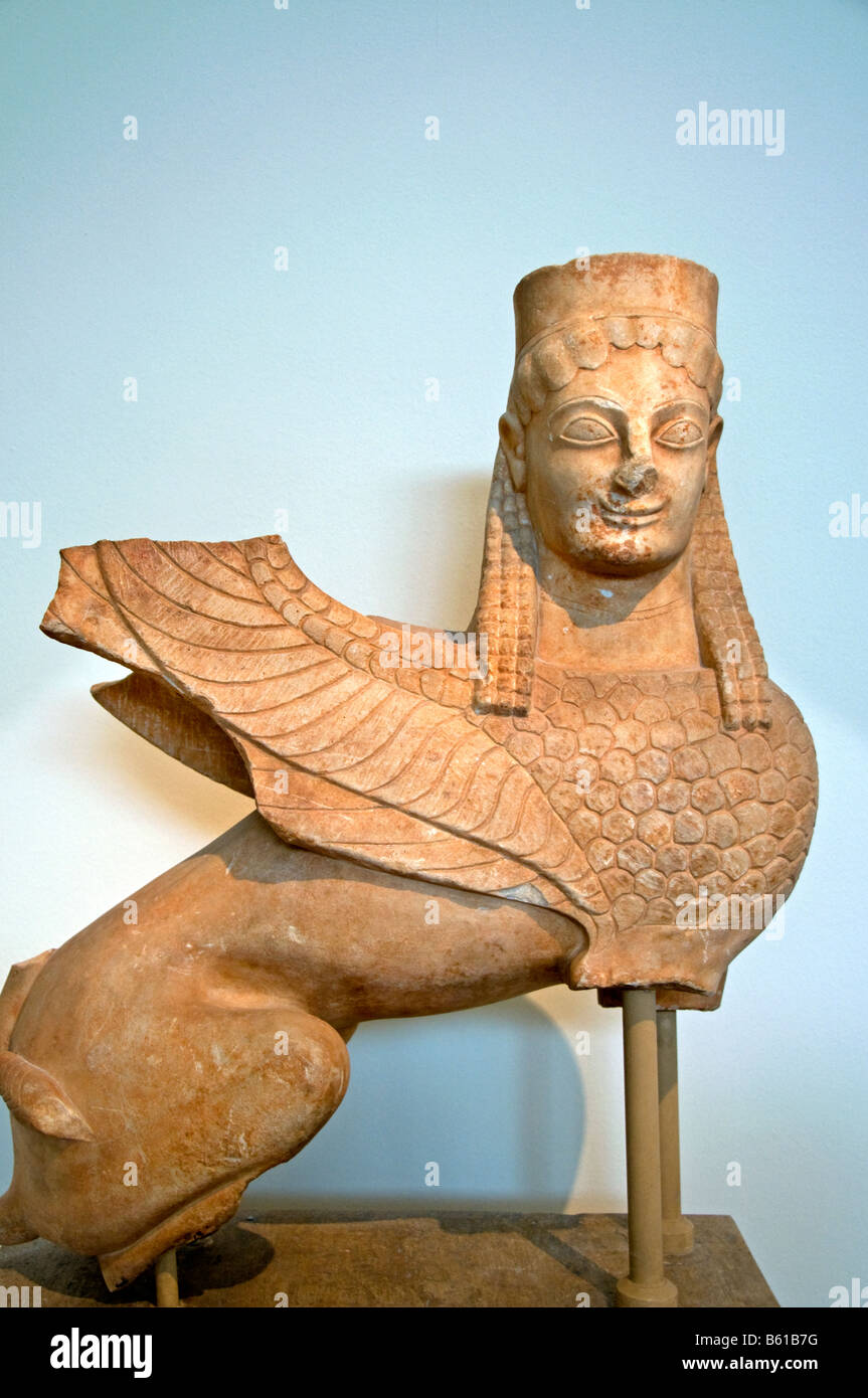 Sphinx Satue pentelischem Spata Attika archaischen Sphinx Grab Stele 570 BC griechischen Griechenland Stockfoto