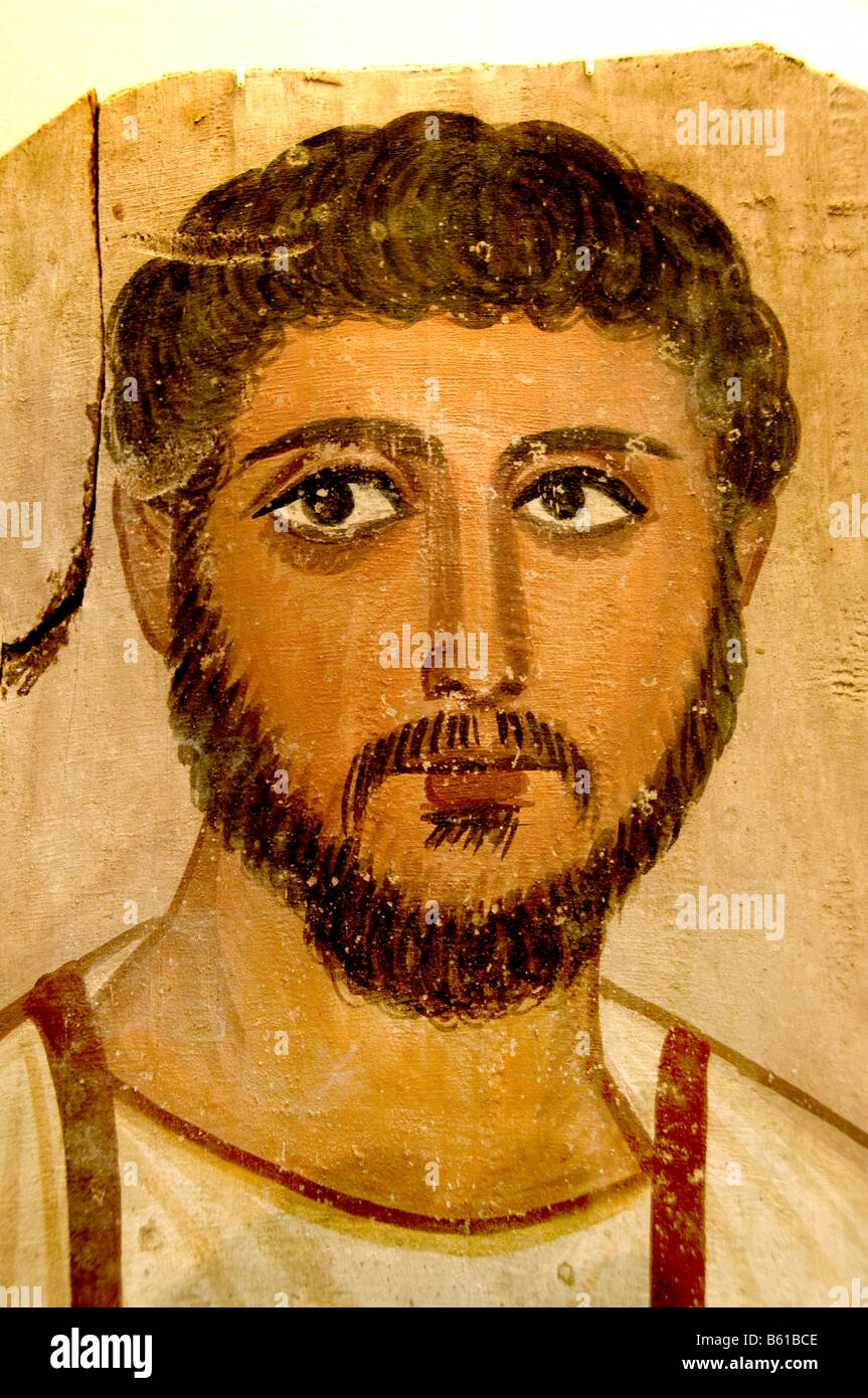 Männlichen Kopf Sarkophag römische Malerei Gemälde Bild Porträt Ägypten Museum Stockfoto