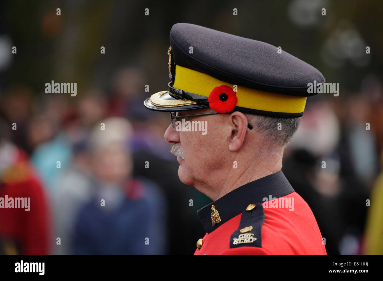 Königliche kanadische berittene Polizei-Veteran am Tag des Waffenstillstands Zeremonie Victoria British Columbia Kanada Stockfoto