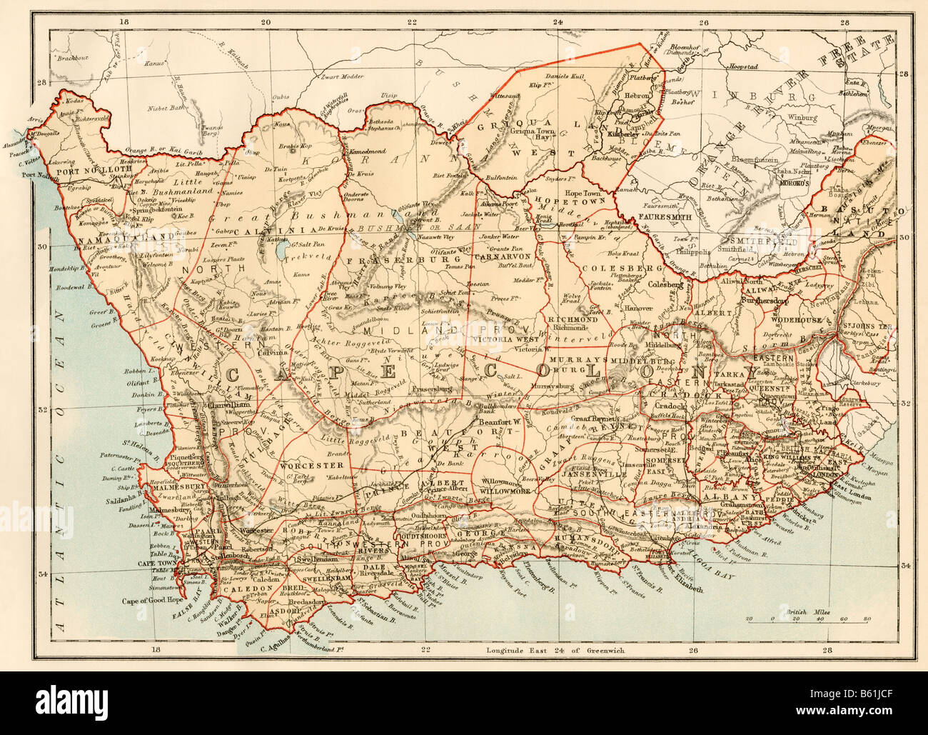 Südafrika, als britische Kolonie 1870. Farblithographie Stockfoto