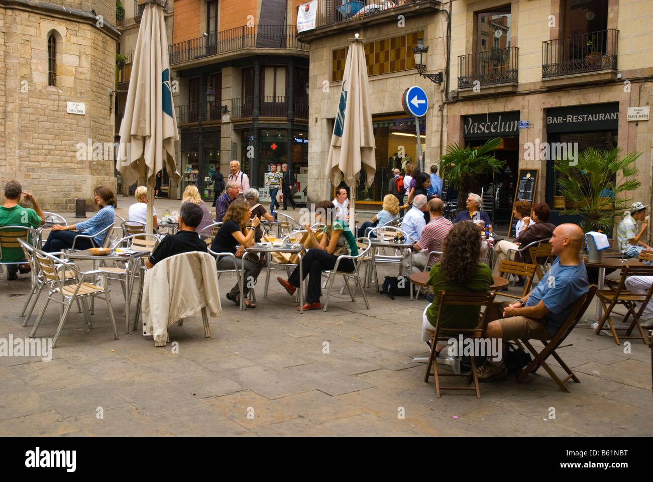 Placa de Santa Maria in La Ribera Viertel von Barcelona Spanien Europa Stockfoto