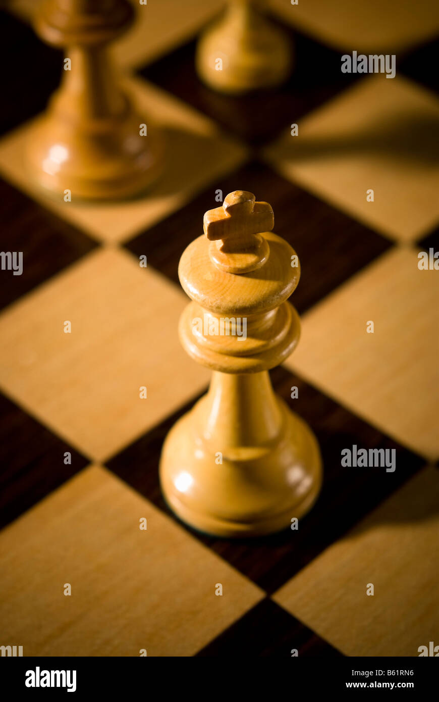 Schachkönig stehend allein mit differenzielle Fokus Feuerschein Stockfoto