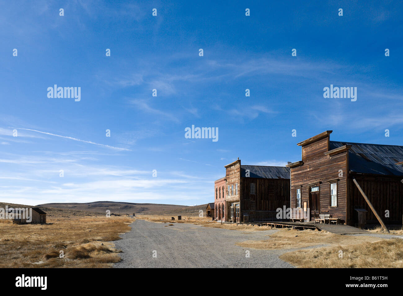 Miiners Union Halle & Postamt, Main Street, 19 ghost Town Bodie, in der Nähe von Bridgeport, Berge der Sierra Nevada, Kalifornien Stockfoto