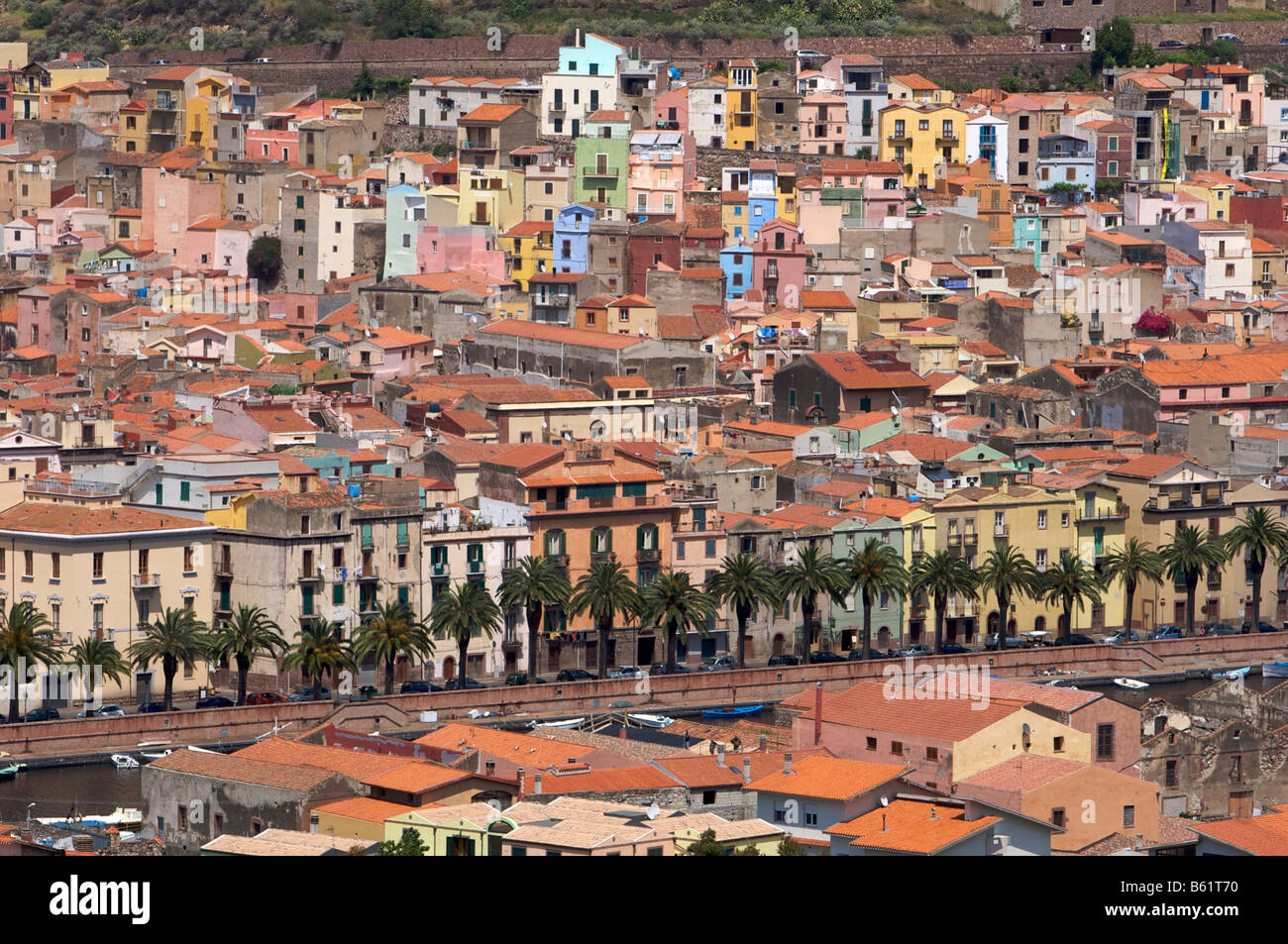 Blick über die Altstadt von Bosa, Sardinien, Italien, Europa Stockfoto