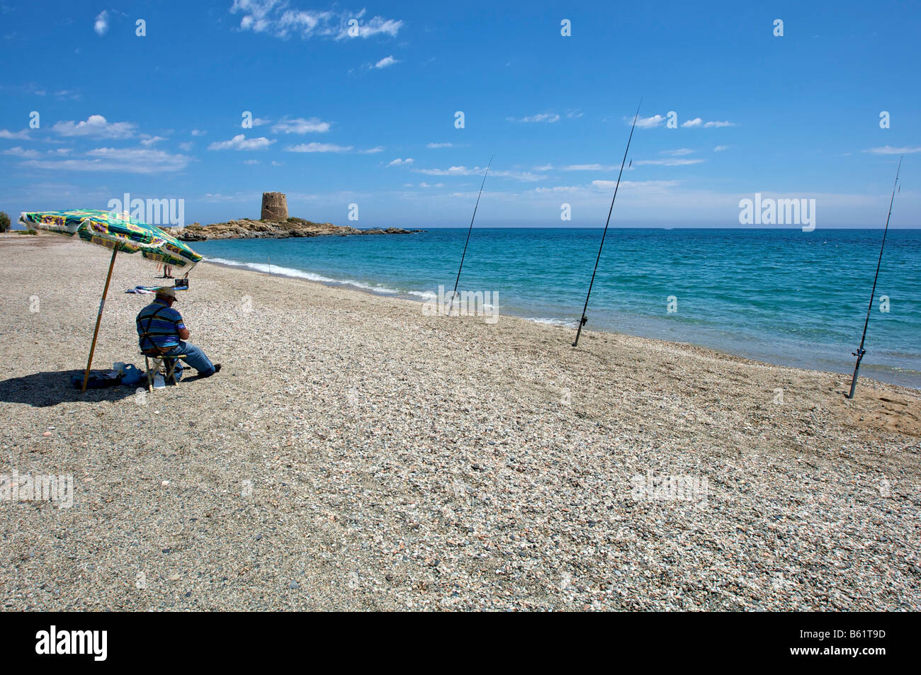 Fischer am Strand von Barisardo, Sardinien, Italien, Europa Stockfoto