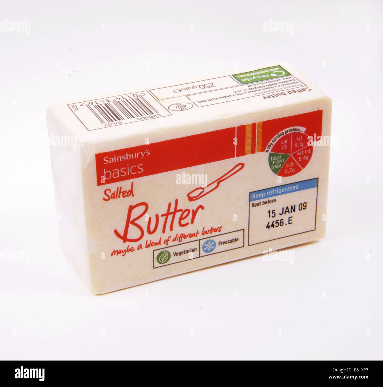 Sainsburys Basic Sortiment gesalzene Butter Stockfoto