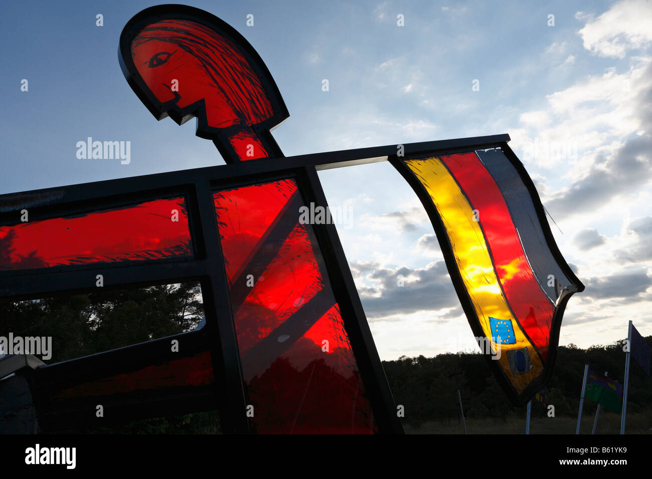 Skulptur von Jimmy H. Fell, deutsche Wiedervereinigung Sculpture Park, an der Grenze von Thüringen nach Bayern in der Nähe von Henneberg, Rhön- Stockfoto