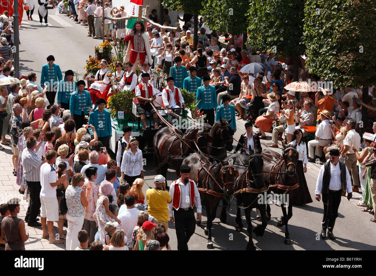 Historischer Festzug, Fuerst Rákóczi auf einem 5-in-Hand-Wagen, Bad Kissingen, Rhön, untere Franken, Bayern, Deutschland, Europa Stockfoto