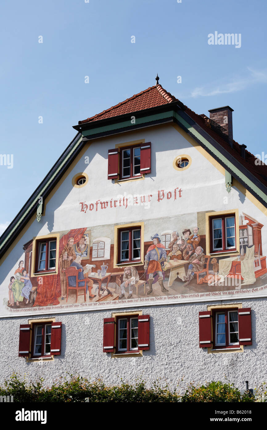 Lueftl Malerei auf der 'Hofwirth Zur Post' Pub in Marquartstein, Chiemgau, Oberbayern, Deutschland, Europa Stockfoto
