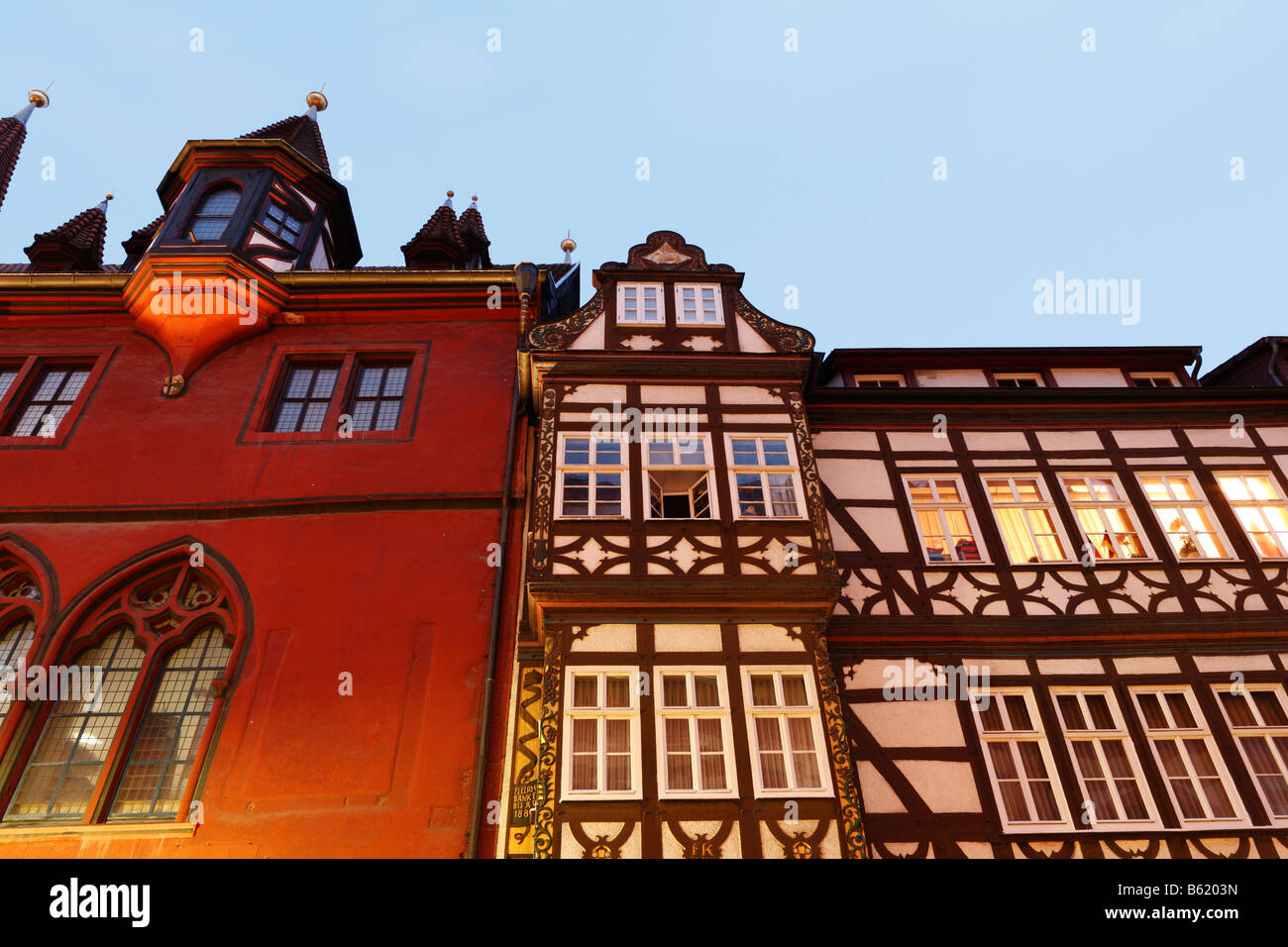 Historische Rathaus, gothic-Sammlung der Häuser in der Straße "Unterm Heilig Kreuz", Fulda, Rhön, Hessen, Deutschland, Europa Stockfoto