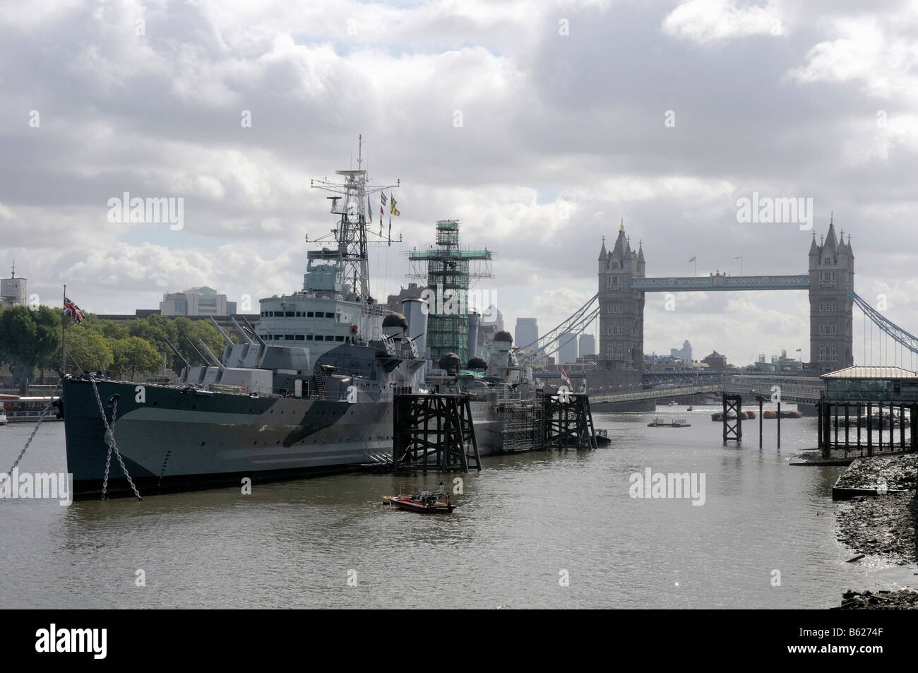 HMS Belfast, Tower Bridge, London, Großbritannien, Europa Stockfoto
