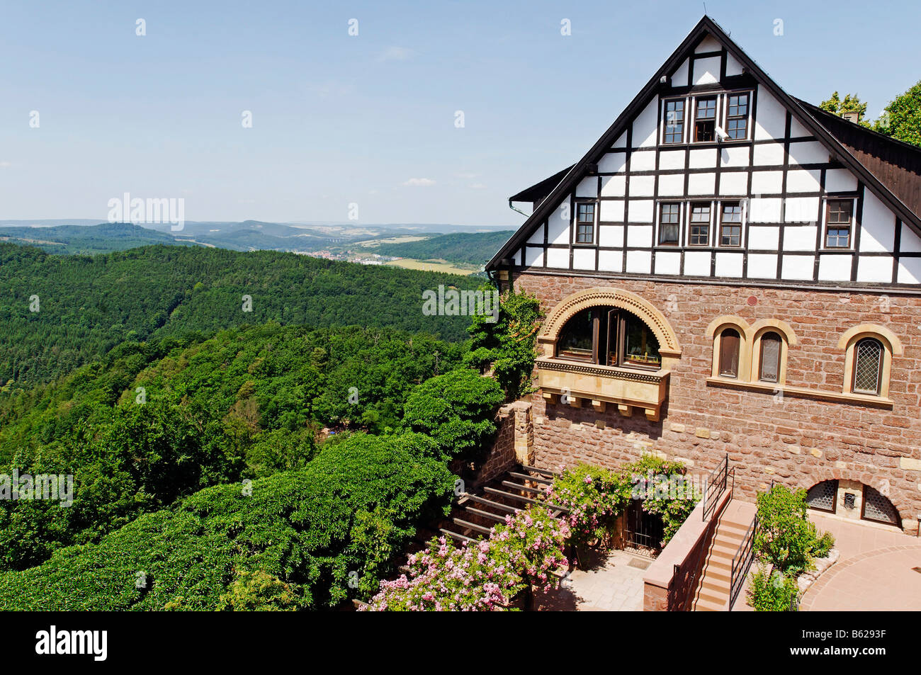 Halle in der Wartburg, Blick auf die Thueringer Wald, Thüringer Wald, Eisenach, Thüringen, Deutschland, Europa Stockfoto
