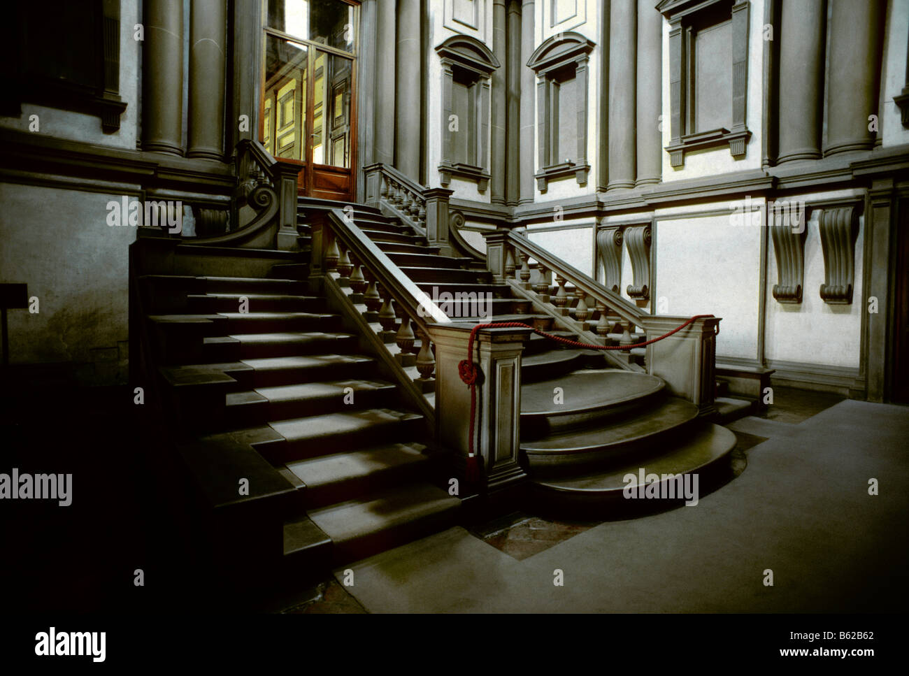 Treppe von Michelangelo Buonarroti, Laurentian Bibliothek, Biblioteca Laurenziana, Florenz, Florenz, Toskana, Italien, Europa Stockfoto