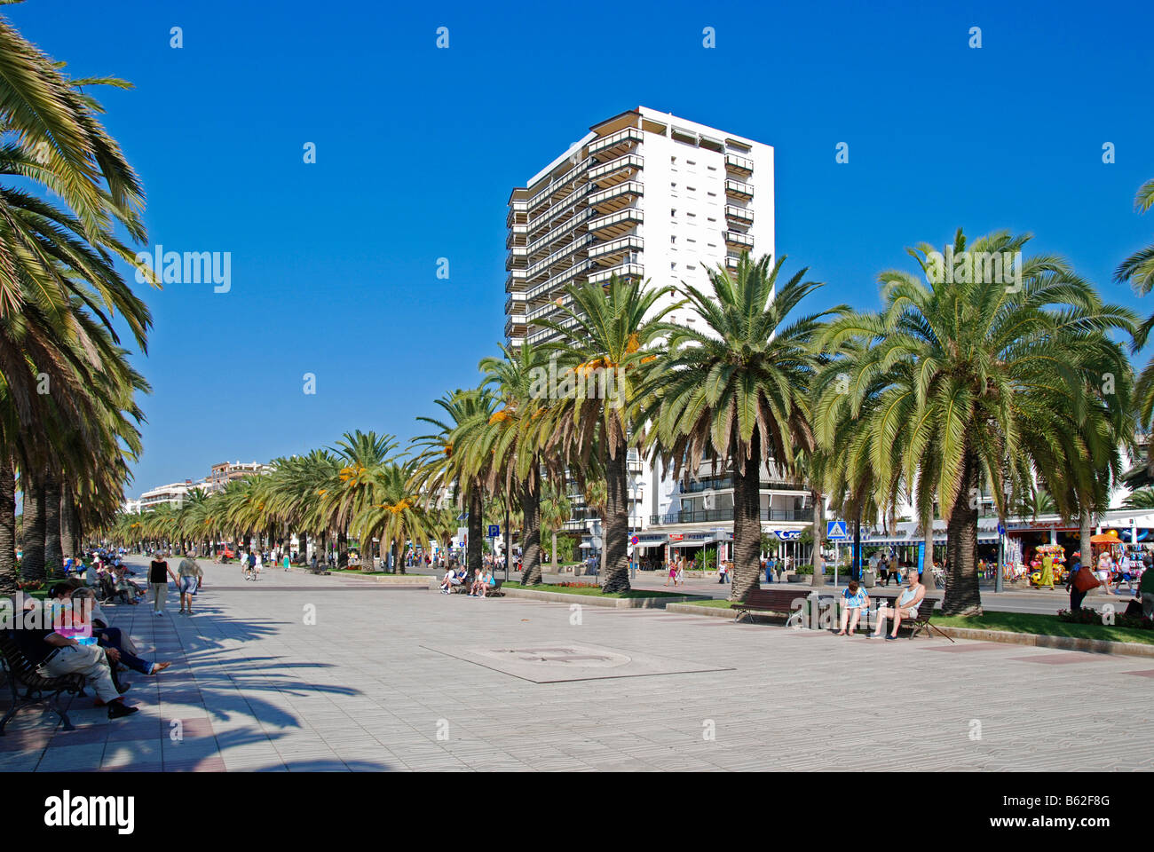 die Palme gesäumten Strandpromenade Salou in Spanien Stockfoto