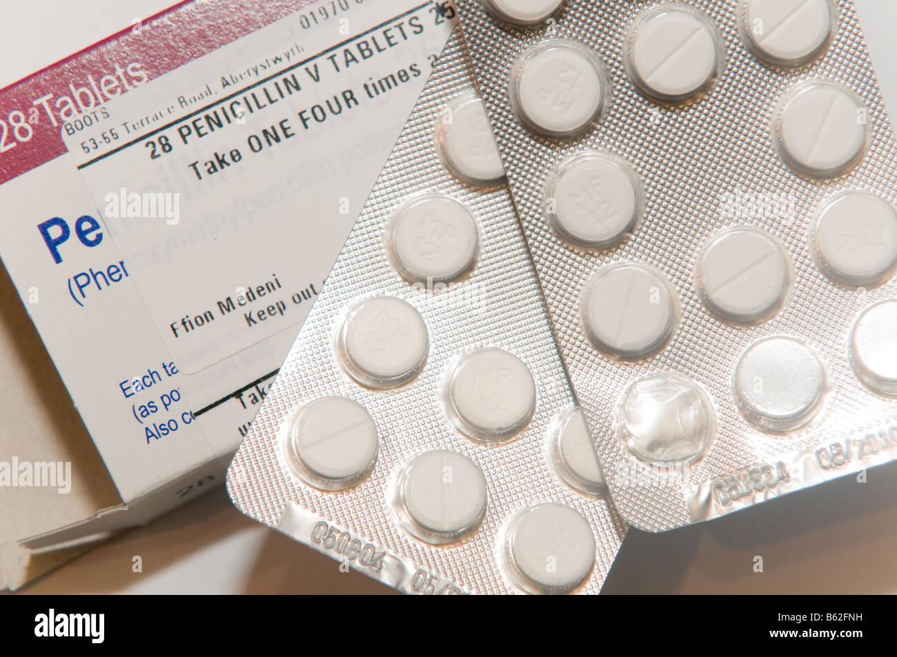 Eine Blisterpackung der Penicillin-Antibiotika-Tabletten von National Health Service NHS Uk ausgestellt Stockfoto