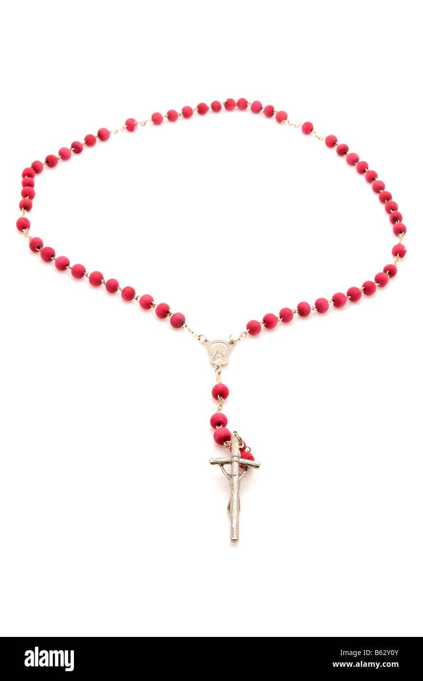 Objekt auf weißen Vatikan Perlen mit Kreuz Stockfoto