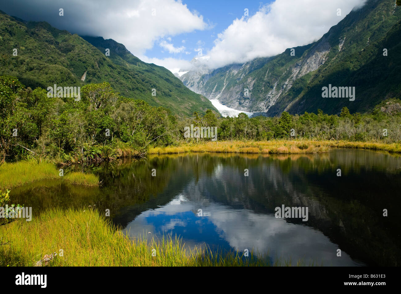 Der Franz Josef Gletscher aus Peters Pool, Südinsel, Neuseeland Stockfoto