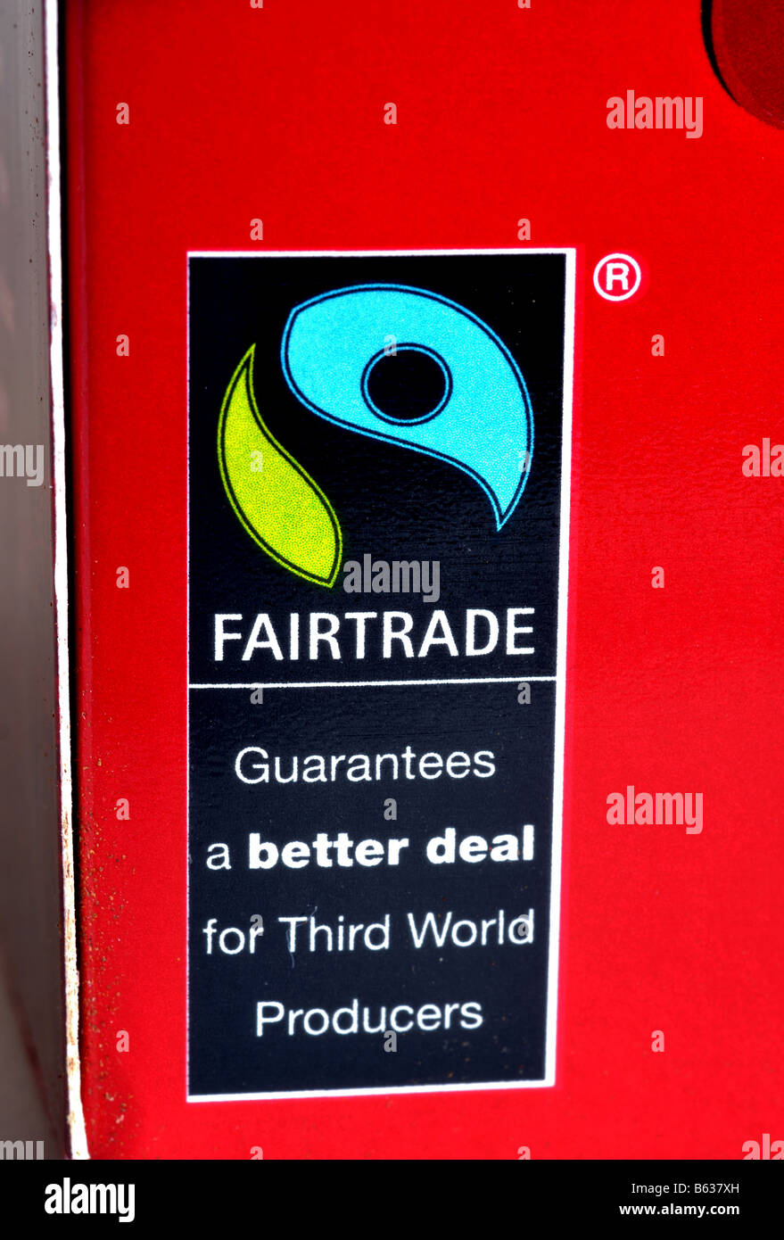 Fairtrade-Logo auf Sainsbury Red Label Teebeutel Packung, UK Stockfoto