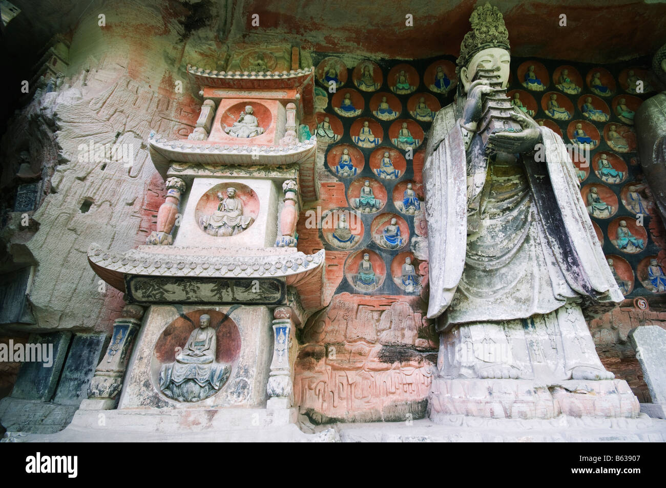 China Chongqing Gemeinde Dazu Stein Skulpturen zum UNESCO-Weltkulturerbe Stockfoto