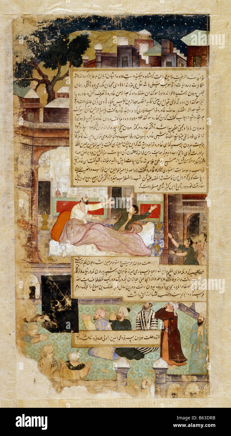 Harun-al-Raschid Frau schreit nach böser Traum Tarikh ich Alfa. Mughal 1614. Nationalmuseum-New Delhi-Indien Stockfoto