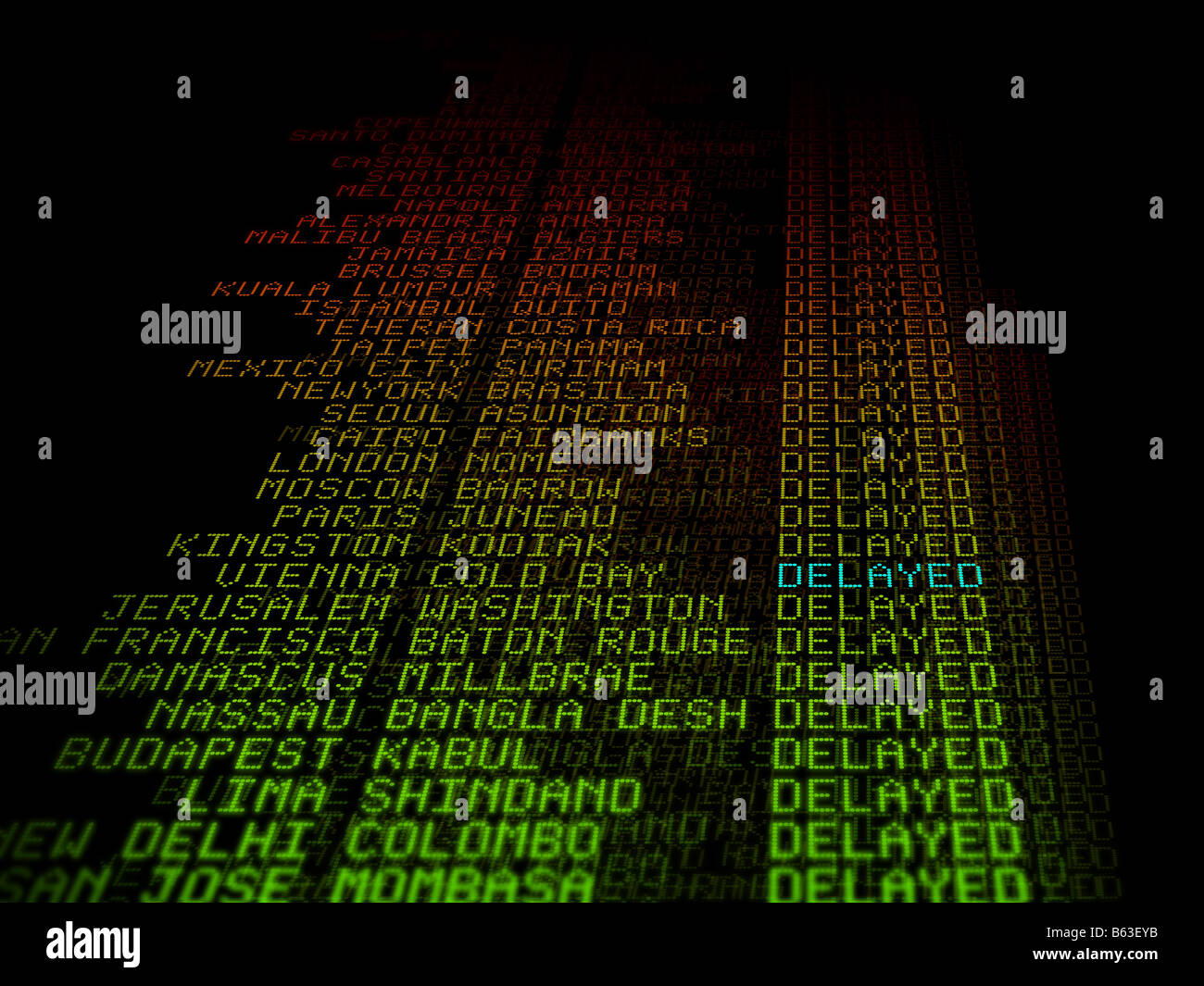 Ein Flughafen-Abfahrt-Display Stockfoto
