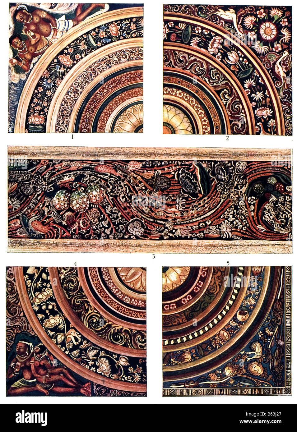 Das buddhistische Ornament in Indien / Deckenmalereien von Rock-Tempel von Ajnta. (Griffiths.) Stockfoto