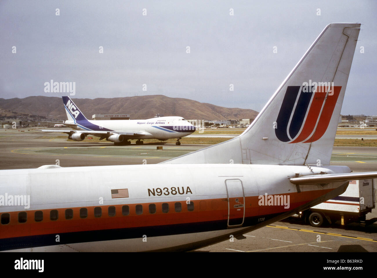Jet taxis am Flughafen von San Francisco in Kalifornien. Stockfoto
