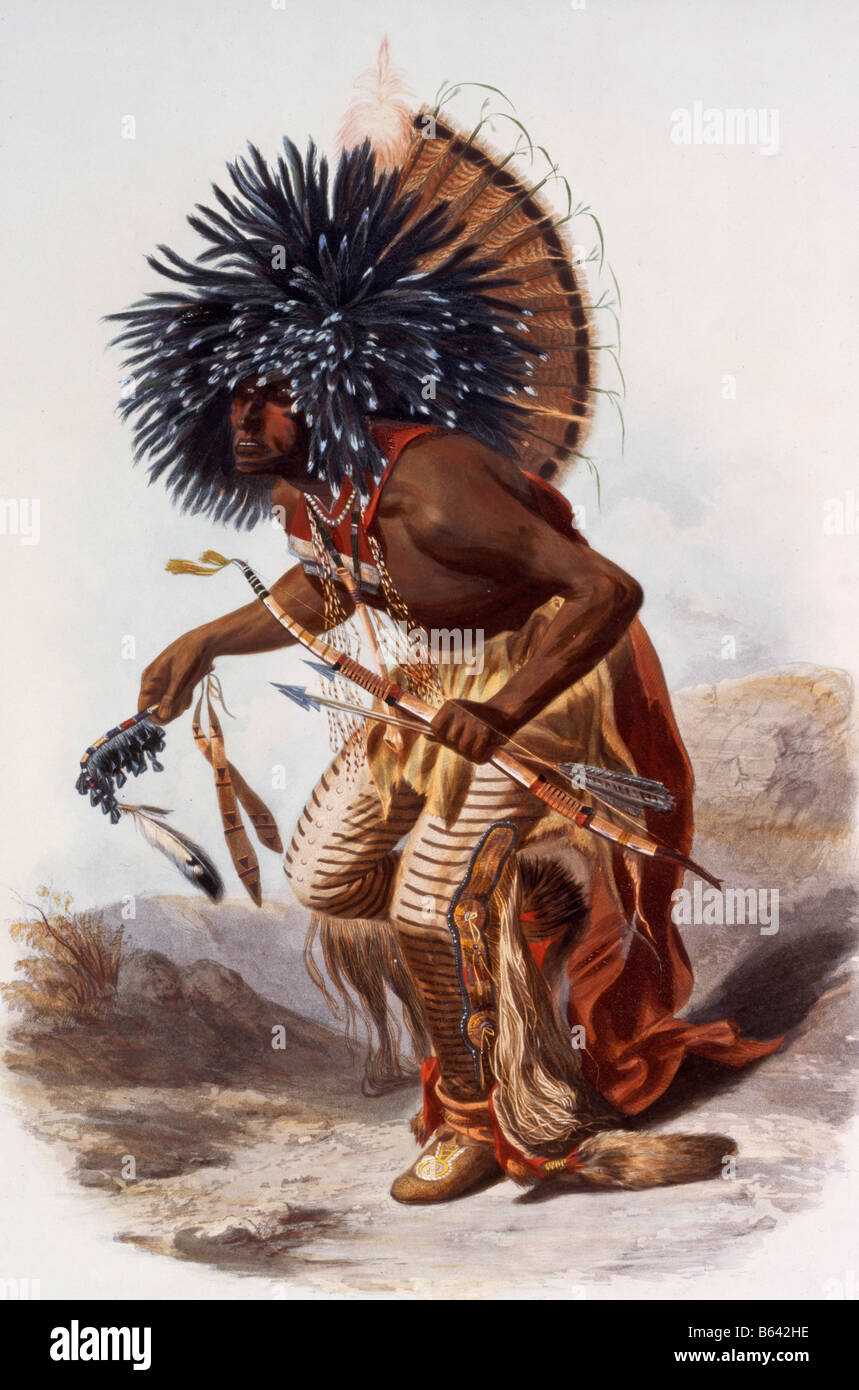 Hidatsa Krieger in zeremoniellen Kostüm für den Hund-Tanz Stockfoto