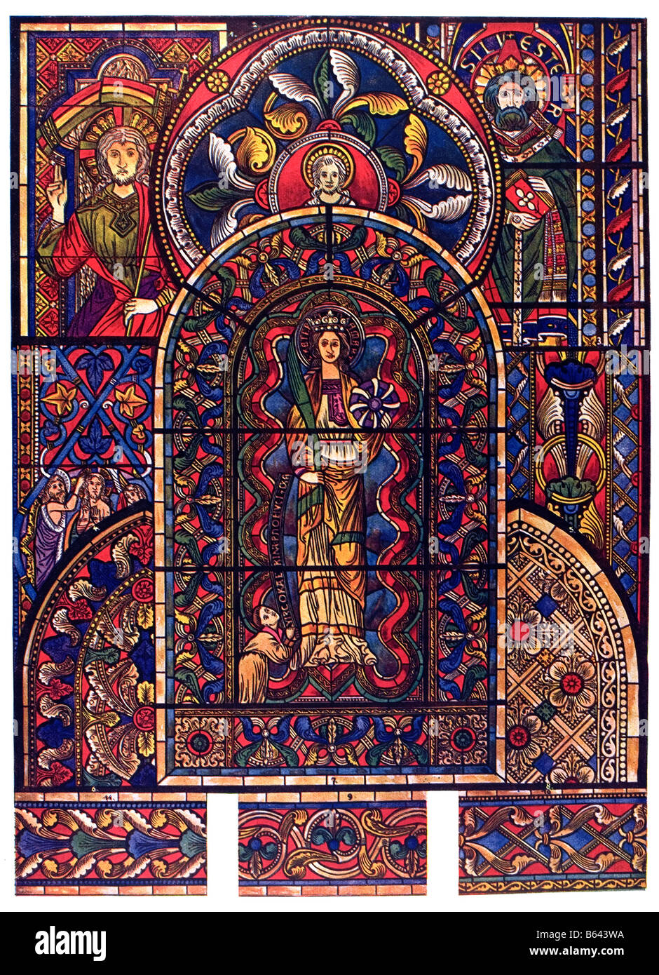 Romanische Ornament in Deutschland, Glasmalereien. Stockfoto