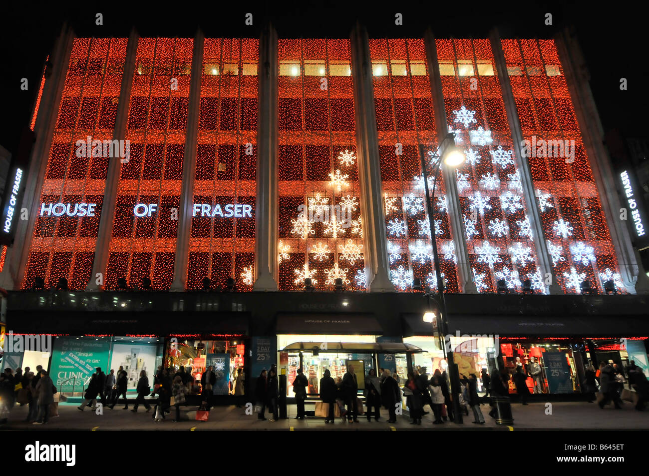 House of Fraser Kaufhaus Oxford Street mit Weihnachtsbeleuchtung West End London England Großbritannien Stockfoto