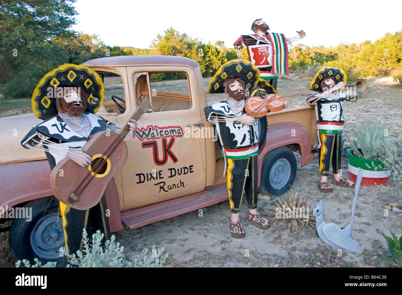 Herzlich Willkommen bei Eingang zur ranch Texas Hill Country, Dixie Dude Ranch, mariachis Stockfoto