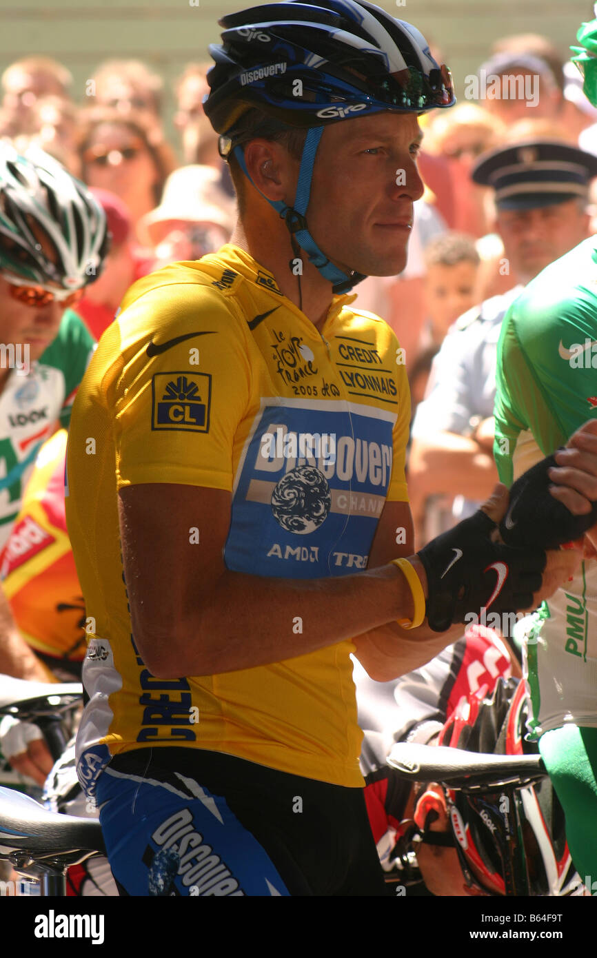 Lance Armstrong zu Beginn eines von den Etappen der Tour de France 2005 Medikament cheat Stockfoto