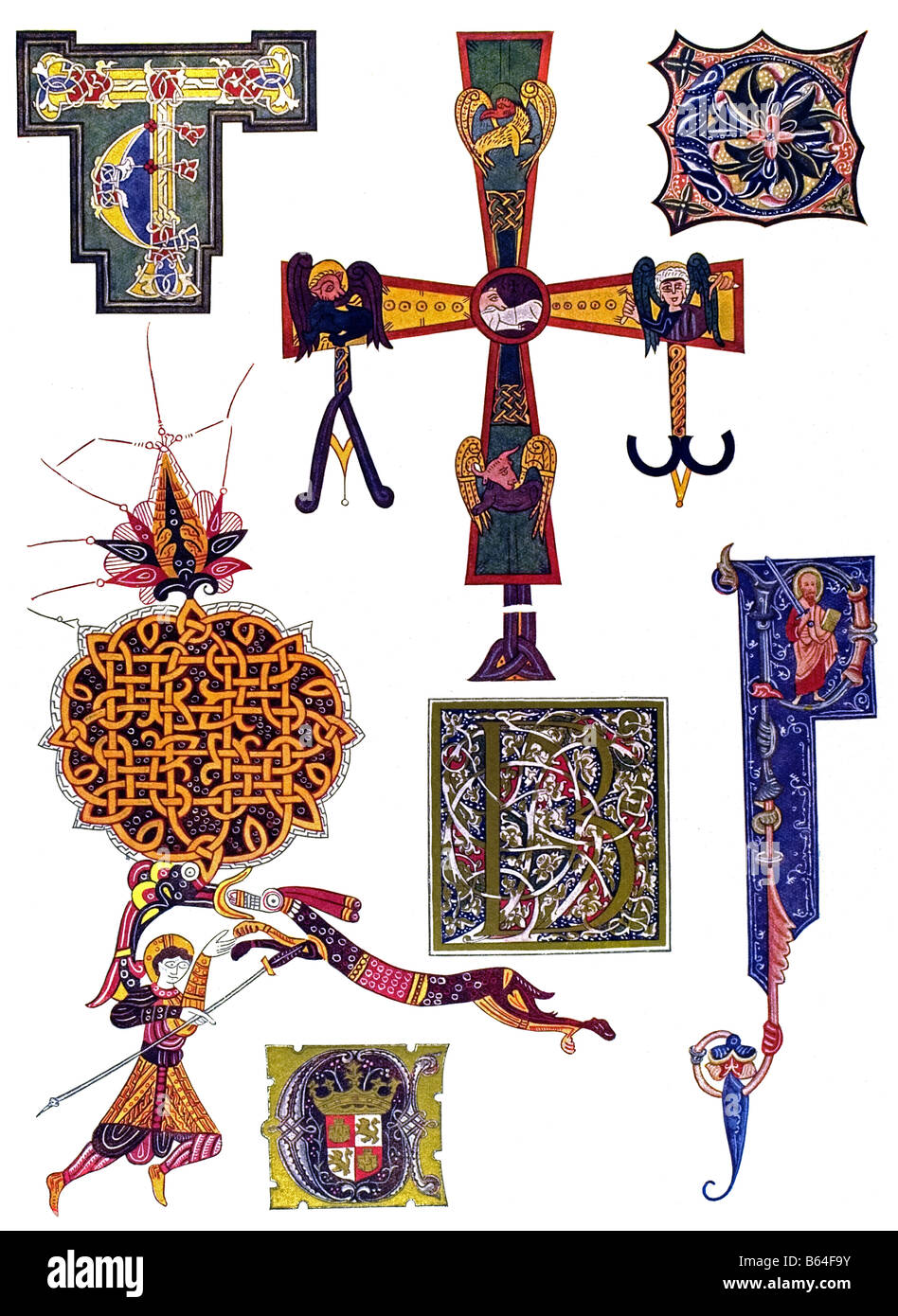 Mittelalterliche Ornament in Spanien, Beleuchtungen in verschiedenen Epochen. Stockfoto