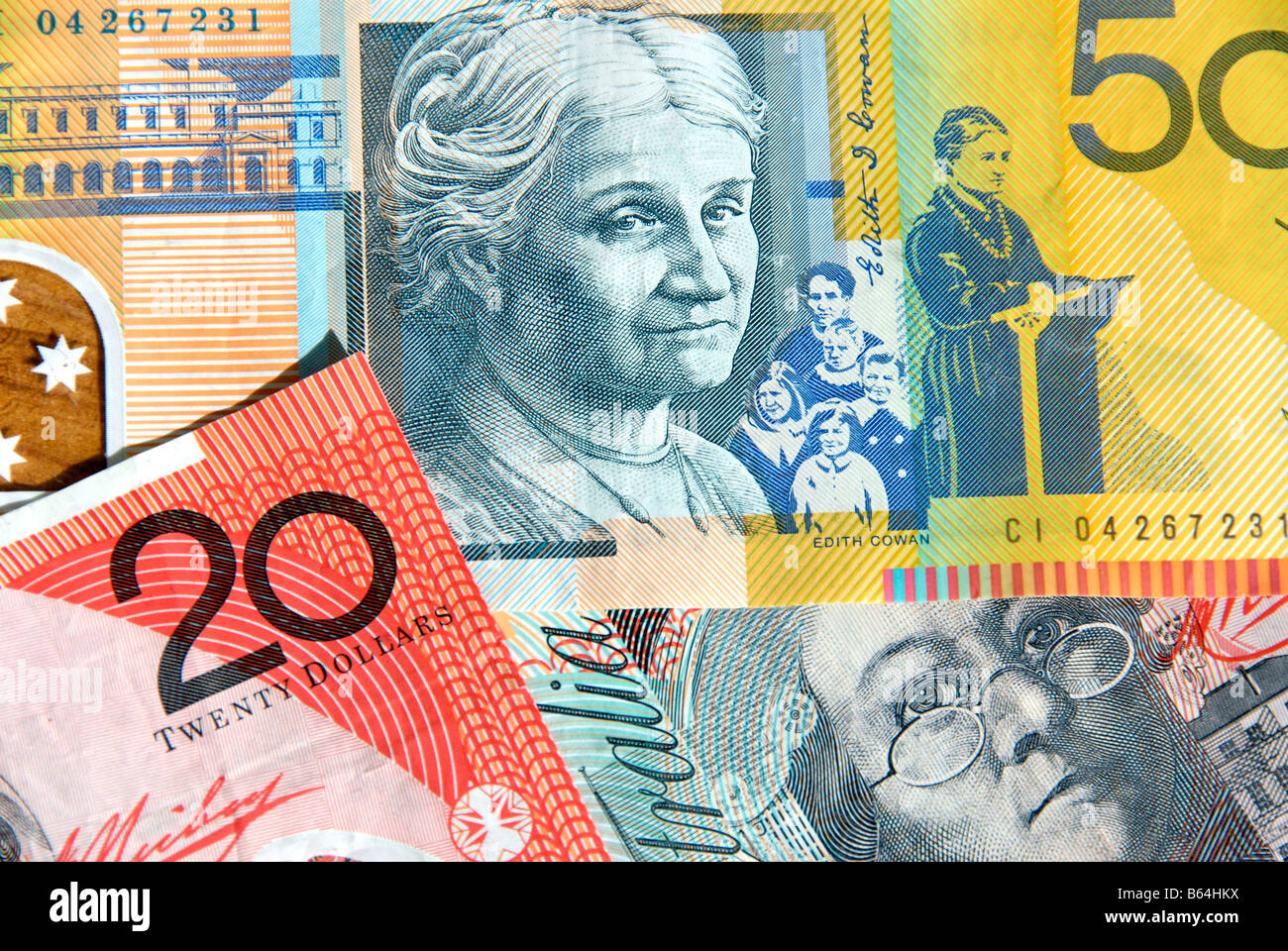Australische Anmerkungen zwanzig und fünfzig Dollar Stockfoto