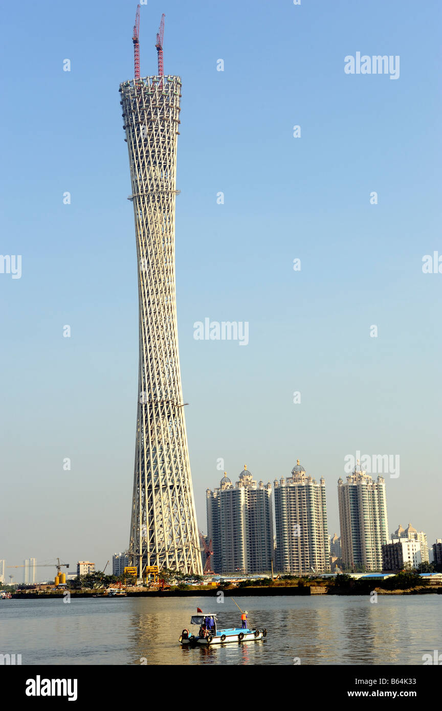 Eine neue Guangzhou Sehenswürdigkeiten Fernsehturm von 610 Metern entsteht in Guangzhou. 25. Dezember 2008 Stockfoto