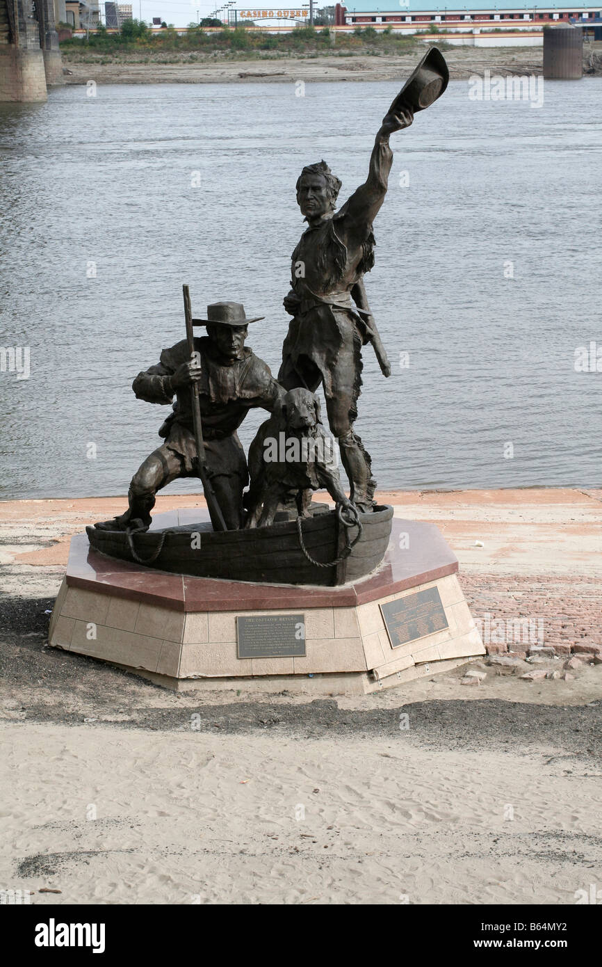 Bronzeskulptur, die Kapitäne Rückkehr zum Gedenken an die Lewis und Clark expedition Stockfoto