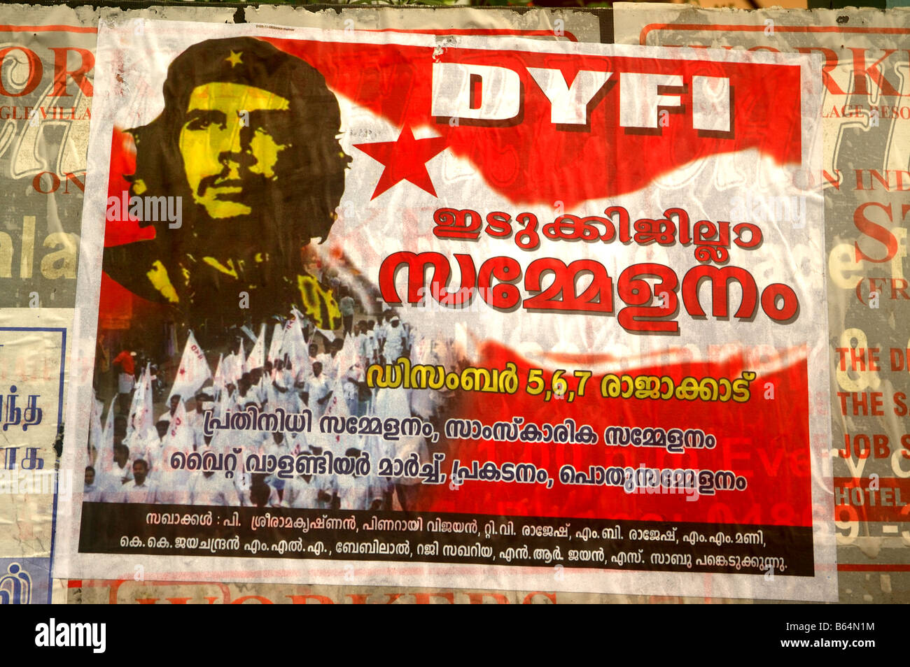Eine Anzeige für die kommunistische Partei - ein Che Guevara-Poster in der kommunistische Staat Kerala in Indien Stockfoto