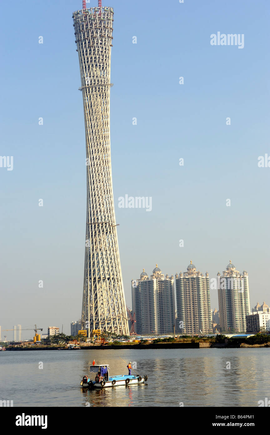 Eine neue Guangzhou Sehenswürdigkeiten Fernsehturm von 610 Metern entsteht in Guangzhou. 25. Dezember 2008 Stockfoto
