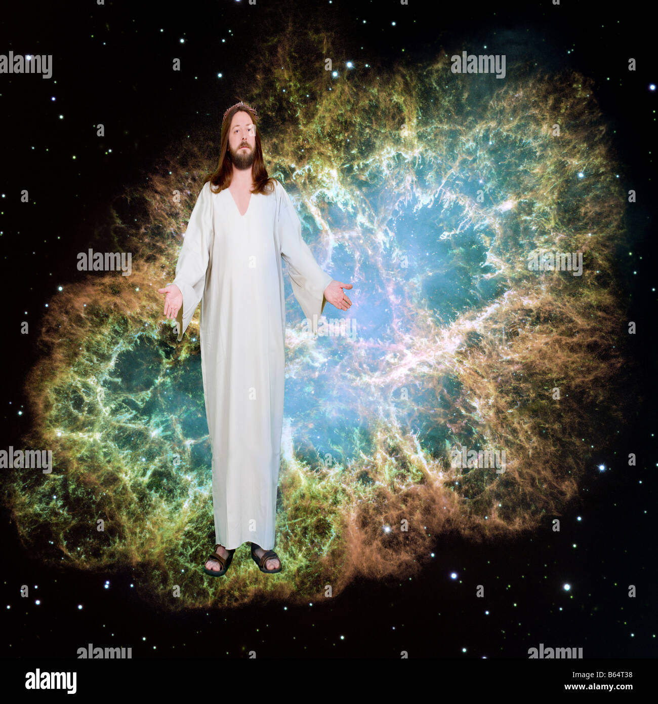 Jesus stand in der Nähe der Krebsnebel. Stockfoto