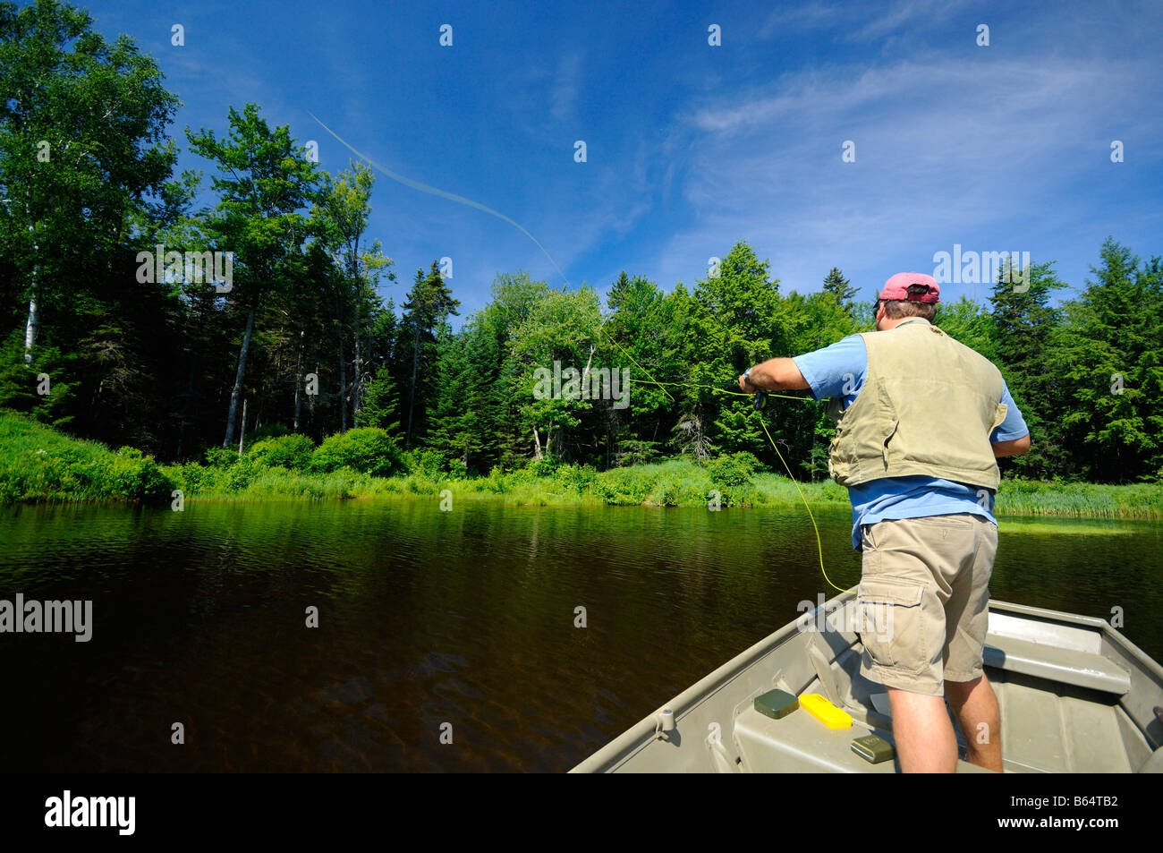Fliegenfischen-See Wantastiquet-Vermont Stockfoto