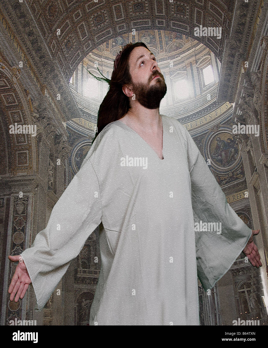 Jesus in der Kirche stehen. Stockfoto