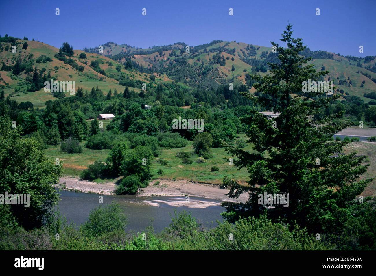 Hügel und Gipfel über den Fluss beginnt in der König-Bereich ländliche Humboldt County in Kalifornien Stockfoto