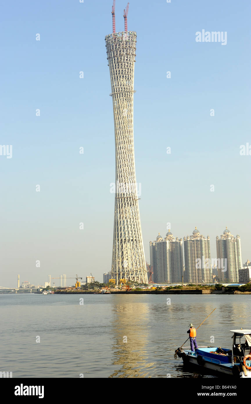 Eine neue Guangzhou Sehenswürdigkeiten Fernsehturm von 610 Metern entsteht in Guangzhou. 25. Dezember 2008 Stockfoto