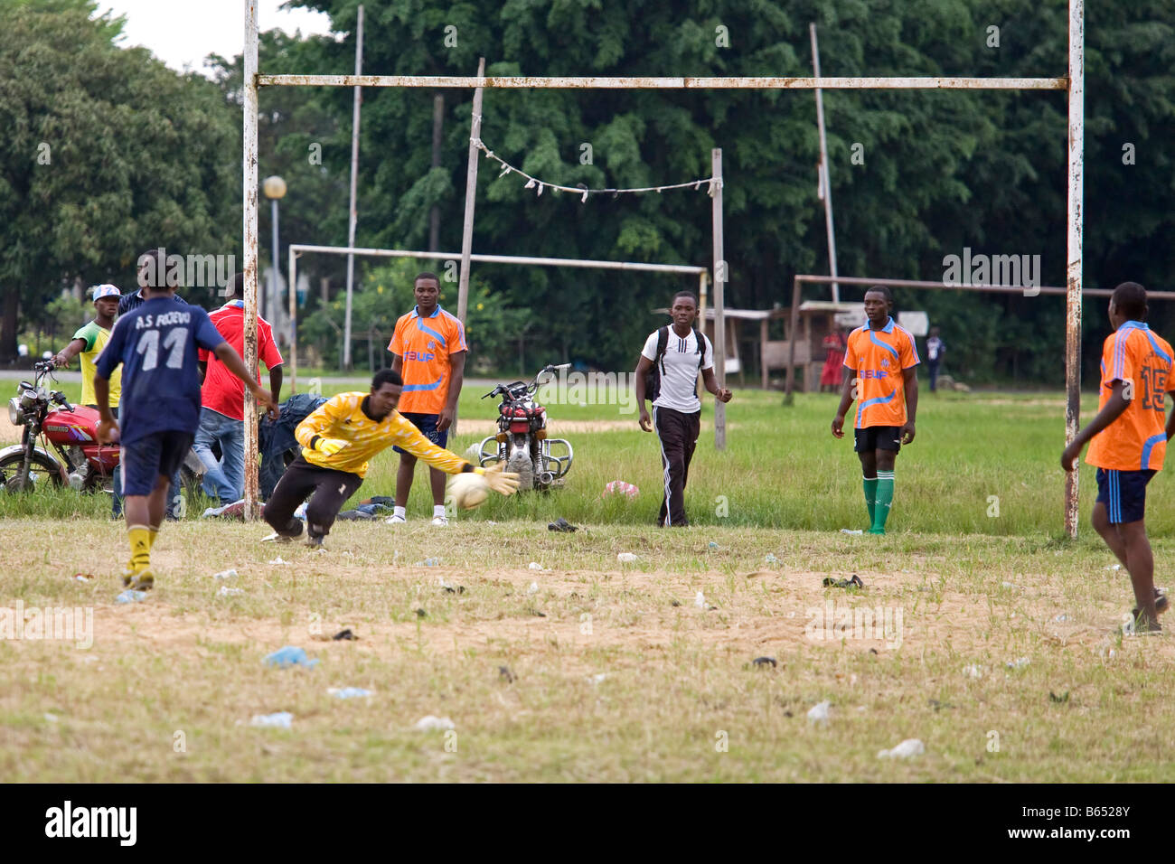 Fußball-Team ein Tor, Douala, Kamerun, Afrika Stockfoto