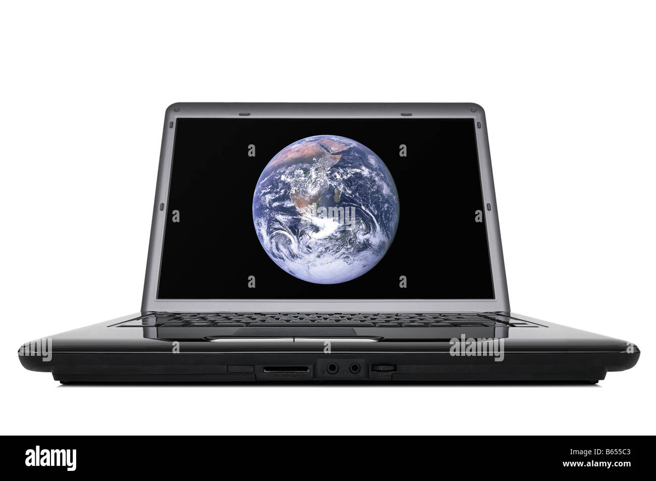 Laptop-Computer mit Erde auf dem Bildschirm Stockfoto