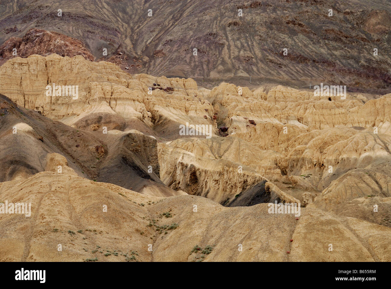 Das Gebiet des Tals des Mondes in der Nähe von Gästehaus in Ladakh Indien war ein ehemaliger See nach Erosion, Erosion See. Stockfoto