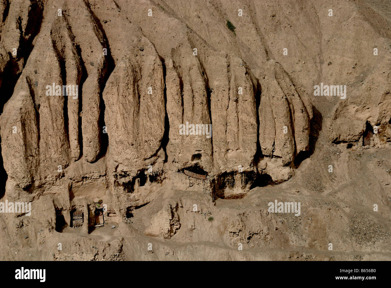 Das Gebiet des Tals des Mondes in der Nähe von Gästehaus in Ladakh Indien war ein ehemaliger See nach Erosion, Erosion See. Stockfoto
