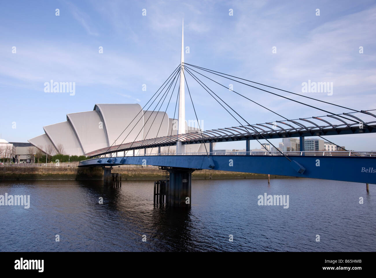 Glocken Brücke & Armadillo Fluss Clyde Pacific Quay Stobcross Finnieston Quay Govan, Glasgow Schottland Großbritannien Vereinigtes Königreich Stockfoto