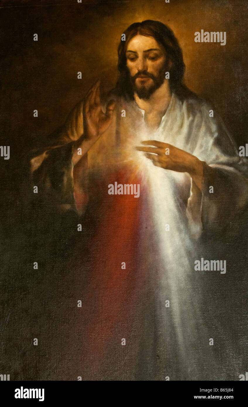 Jesus der Barmherzigkeit Gottes. Zweiter Sonntag der Osterzeit feiern wir Sonntag der göttlichen Barmherzigkeit. Von Goran Tvrtkovic gemalt. Stockfoto
